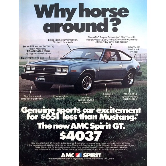 1979 AMC Spirit GT Coupe photo Why Horse Around with a Mustang? vintage print ad - Picture 1 of 1